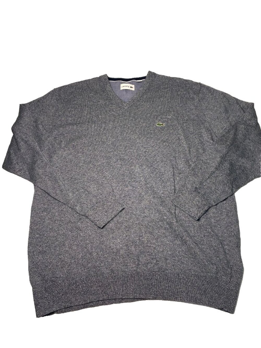 Lacoste Men's 3XL Size 8 Gray V-Neck Cotton Sweater Crocodile Logo Pullover